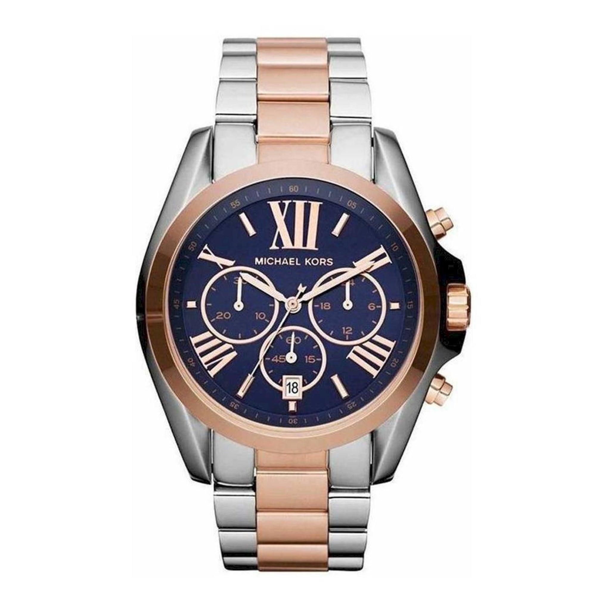 ساعة مايكل كورس للنساء كرونوغراف كوارتز من الستانلس ستيل بمينا ازرق  Michael Kors Women's Chronograph Quartz Stainless Steel Blue Dial 43mm Watch Mk5606