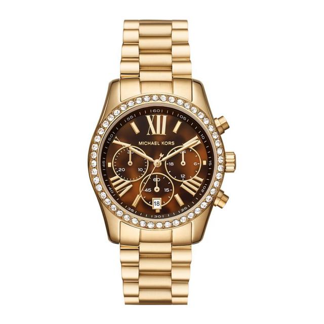 ساعة مايكل كورس ليكسينغتون لوكس كرونوغراف ذهبية اللون من الستانلس ستيل للنساء  Michael Kors Women's Lexington Lux Chronograph Gold-Tone Stainless Steel Watch Mk7276 - SW1hZ2U6MTgxNjQwNg==