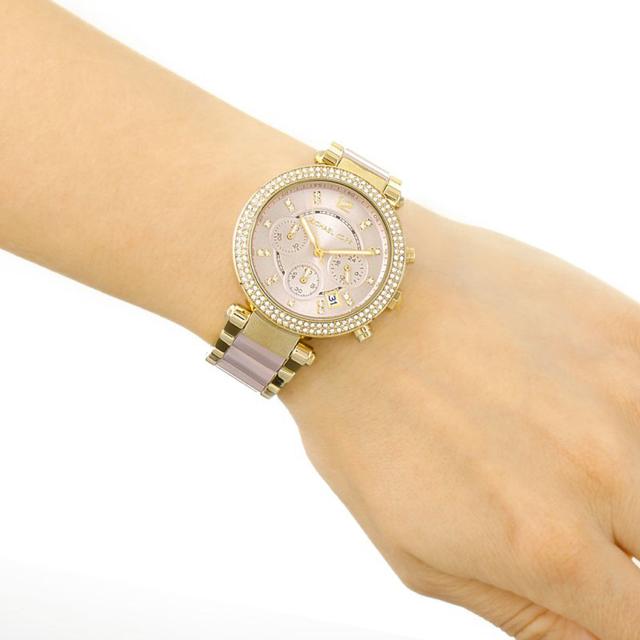 Michael Kors Women's Parker Chronograph Pink Dial Two Tone Strap Watch Mk6326 - SW1hZ2U6MTgxOTA2MQ==
