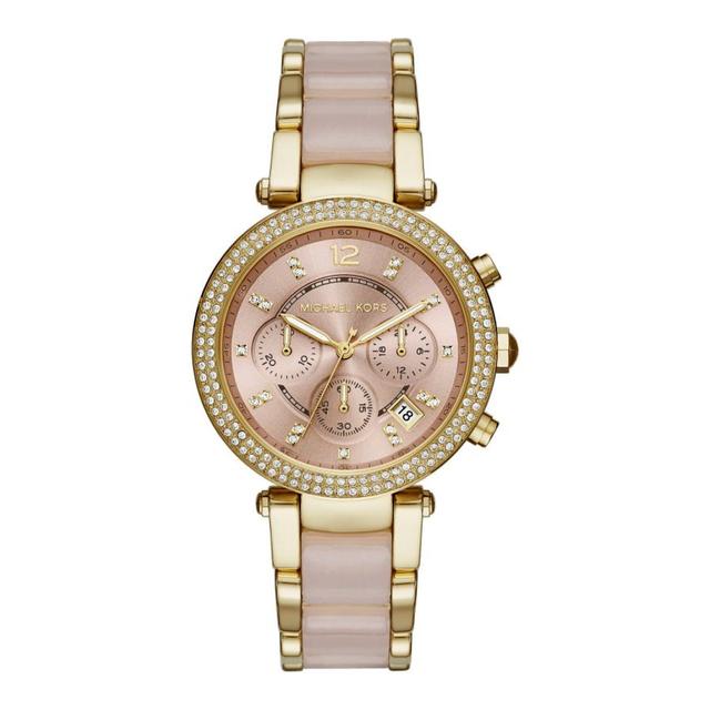 Michael Kors Women's Parker Chronograph Pink Dial Two Tone Strap Watch Mk6326 - SW1hZ2U6MTgxOTA1NQ==