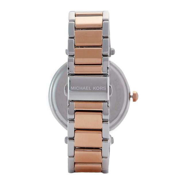 ساعة مايكل كورس متعددة الوظائف بلونين للنساء Michael Kors Women's Parker Multifunction Two-Tone Steel Watch Mk6301 - SW1hZ2U6MTgyNjIxNw==