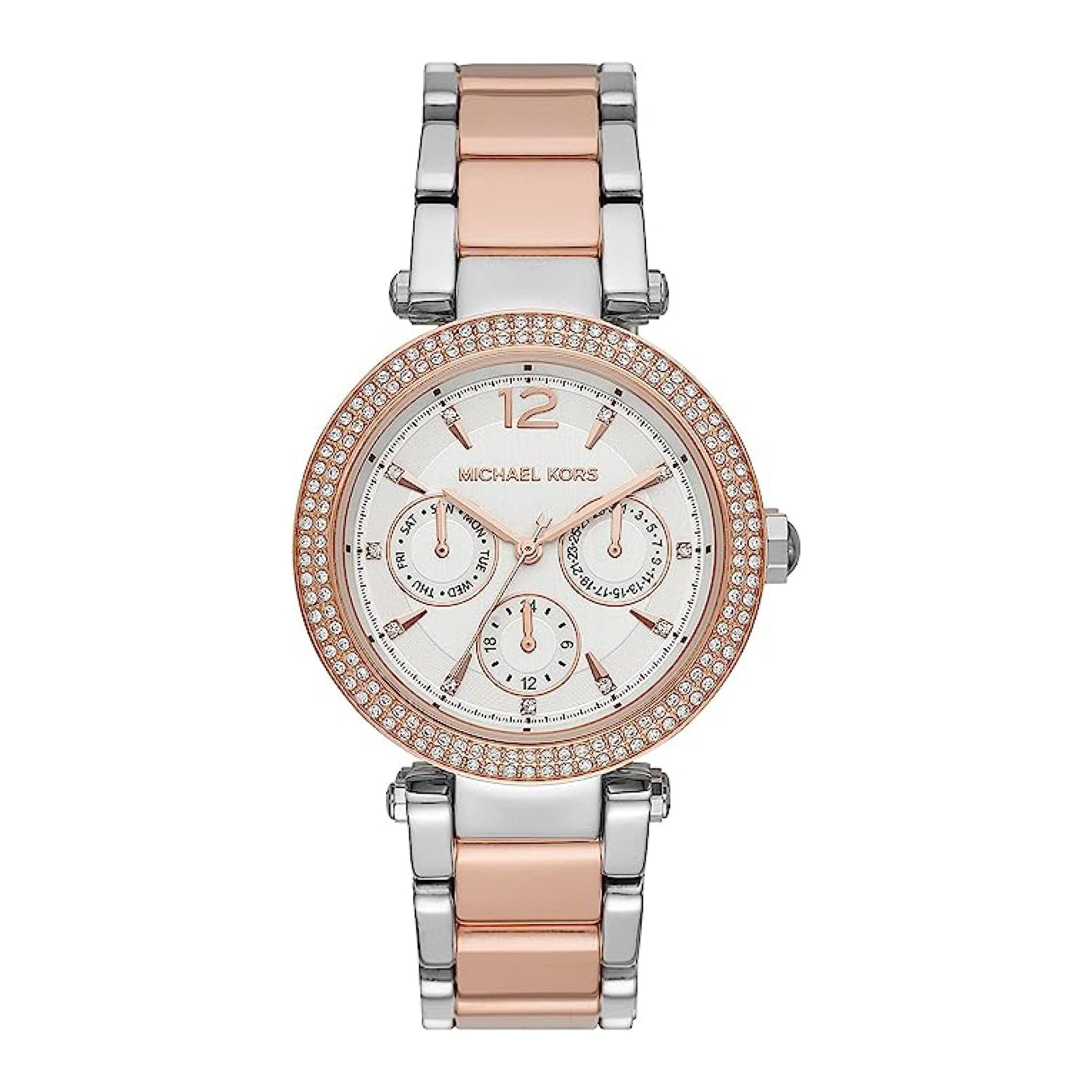 ساعة مايكل كورس متعددة الوظائف بلونين للنساء Michael Kors Women's Parker Multifunction Two-Tone Steel Watch Mk6301