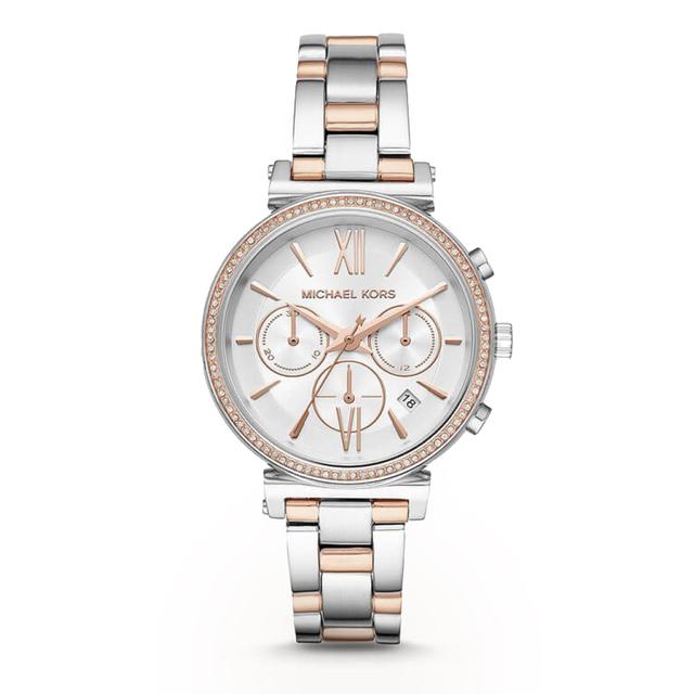 ساعة مايكل كورس كوارتز للنساء ستانلس ستيل بمينا أبيض Michael Kors Women's Quartz Stainless Steel White Dial 39mm Watch Mk6558 - SW1hZ2U6MTgyMjY3Nw==