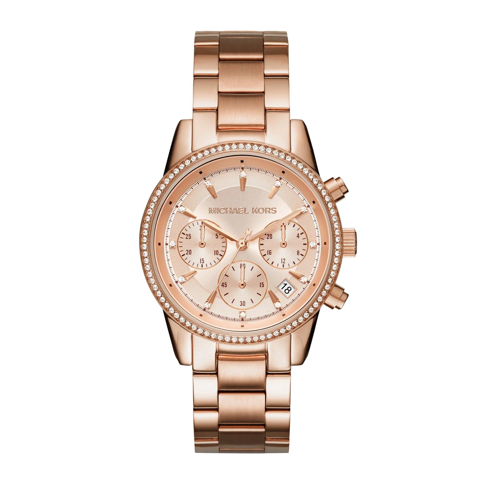 ساعة مايكل كورس ريتز روز جولد كوارتز ستانلس ستيل للنساء Michael Kors Women's Ritz Rose Gold Stainless Steel Quartz Watch Mk6357