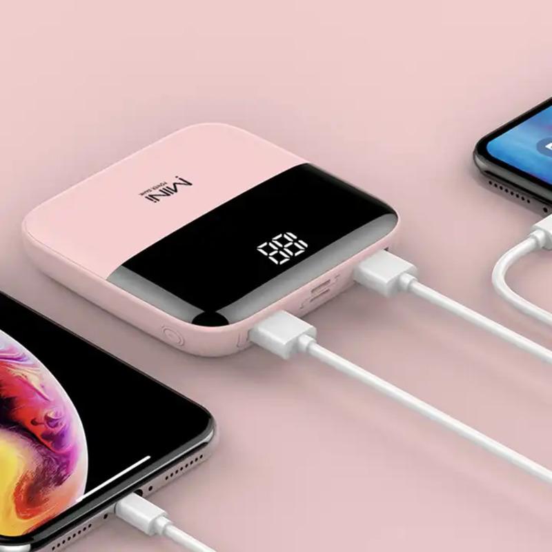 شاحن متنقل صغير جدا 10 امبير ساندوكي وردي Sandokey Mini Power Bank With Smart Digital Display And Hanging Wire