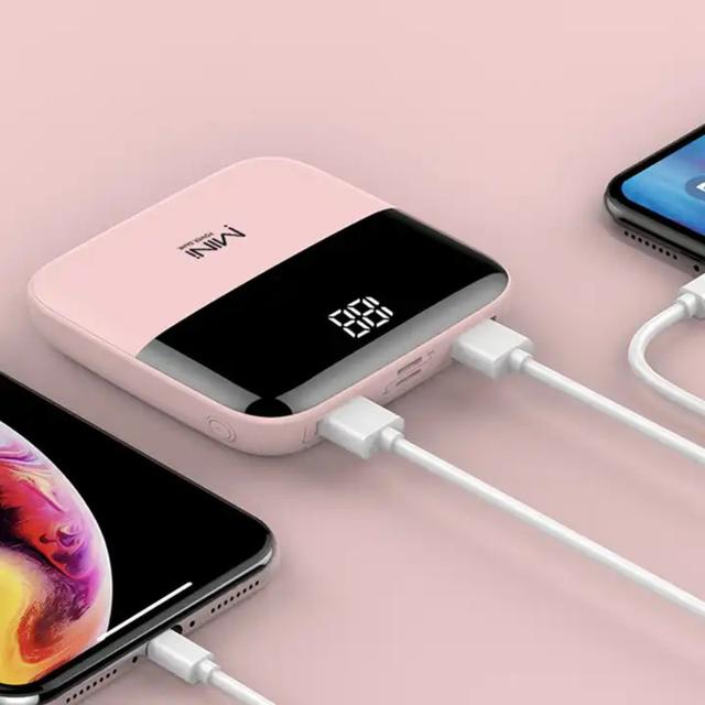 Mini Power Bank Sandokey 10000mah External Battery Power Bank,Portable Charger Power Bank With Smart Digital Display And Hanging Wire, Slim Power Bank For Iphone,Samsung,Huwei And Etc - Pink - SW1hZ2U6MTg0MTc3NQ==