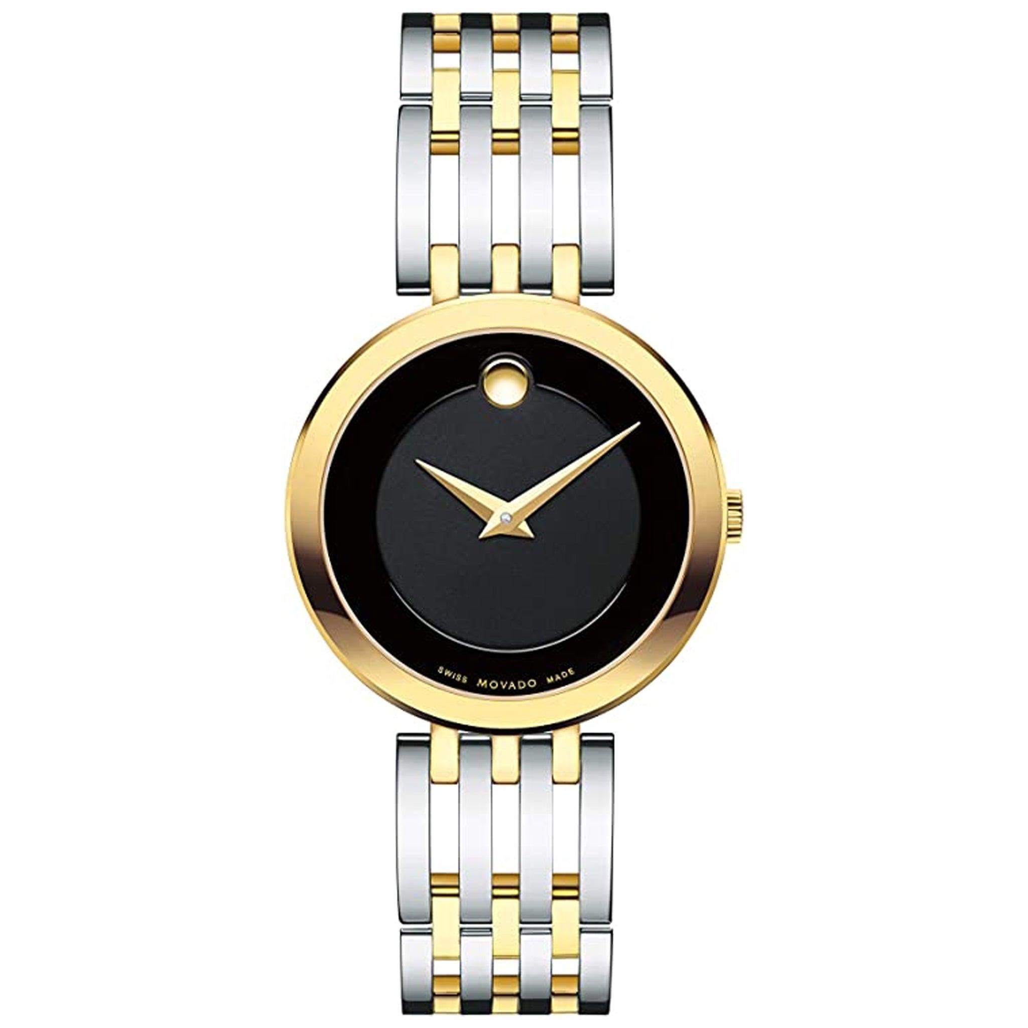 Movado 0607053 Women's Esperanza 2-Tone Watch With Concave Dot Museum Dial, Silver/Gold/Black