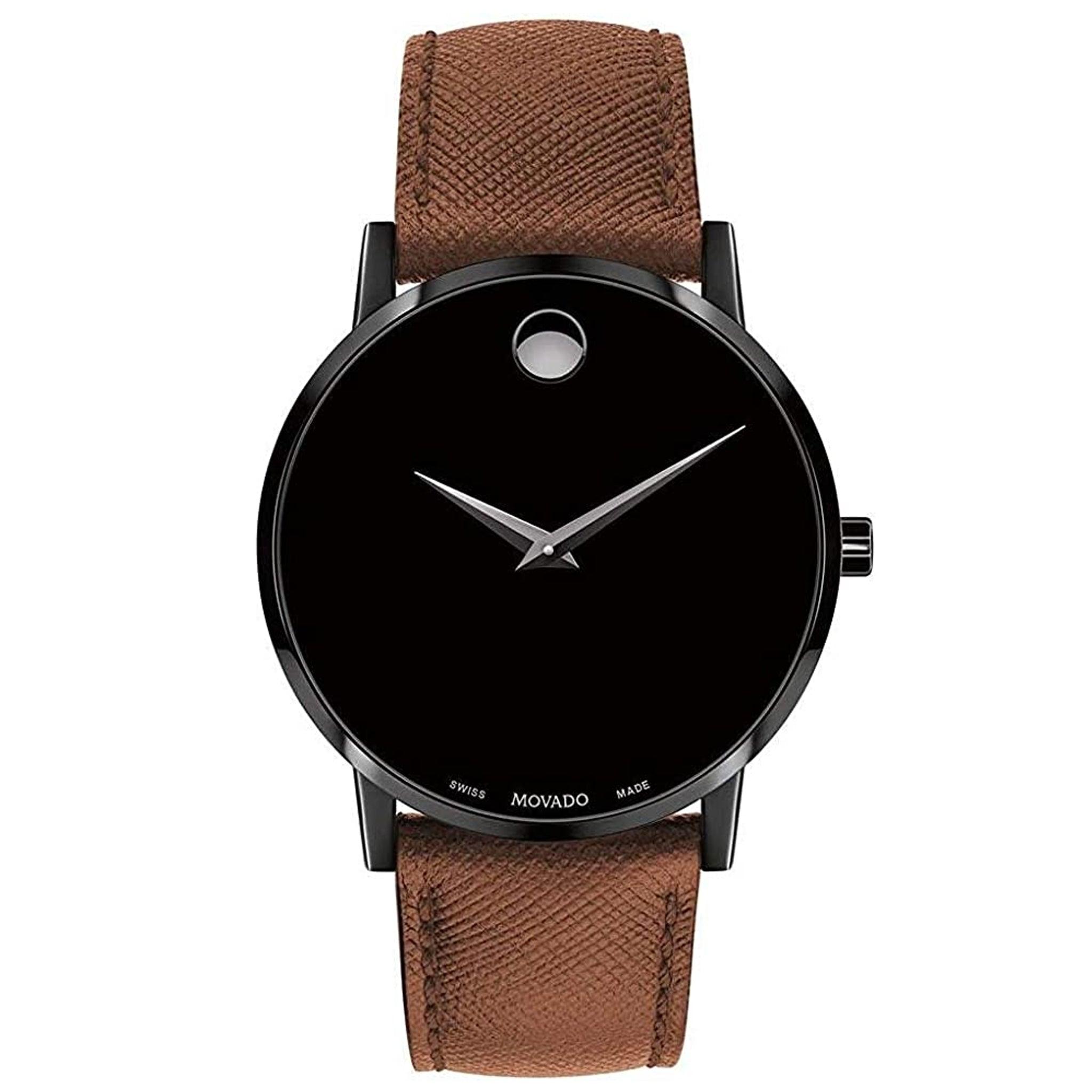 ساعة رجاليه سوار جلد موفادو Movado 0607198 Quartz Analog Display And Leather Strap Museum Classic Black Dial Men's Watch