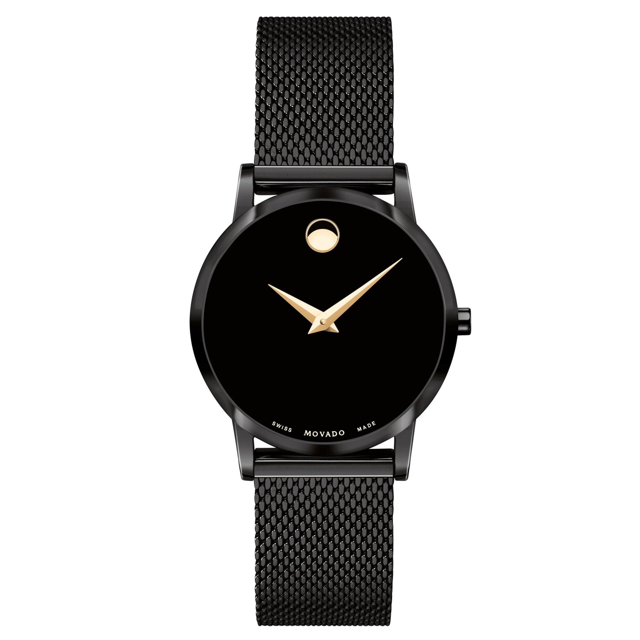 ساعة نسائية ستانلس ستيل سوار شبكي أسود موفادو Movado 0607493 Women's Classic Stainless Steel Watch With A Concave Dot Museum Dial, Black