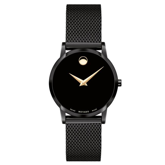 ساعة نسائية ستانلس ستيل سوار شبكي أسود موفادو Movado 0607493 Women's Classic Stainless Steel Watch With A Concave Dot Museum Dial, Black - SW1hZ2U6MTgxNTg3MA==