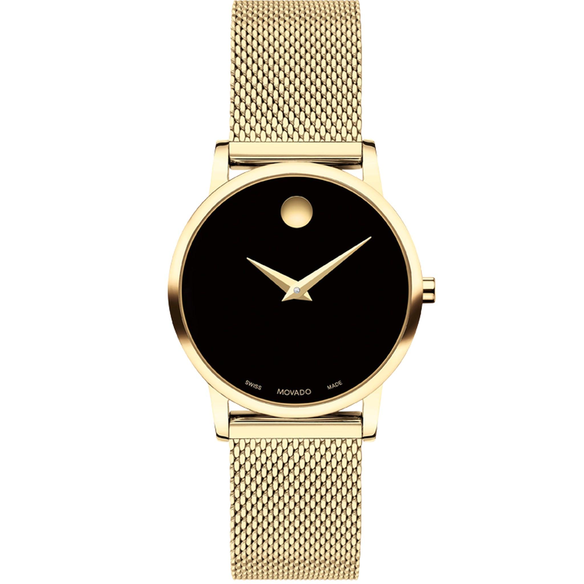 ساعة نسائية ستانلس ستيل سوار شبكي أسود موفادو Movado 0607627 Museum Classic Black Dial Outfitted With Signature Dot 28mm Case And A Luxurious Mesh Strap