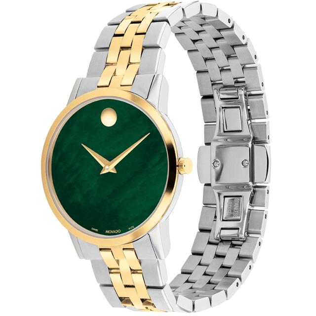 Movado 0607631 Museum Classic Paired A 33mm Case With A Yellow Gold Pvd Finish To A Stunning Green Mother-Of-Pearl Dial - SW1hZ2U6MTgxNTUwNQ==