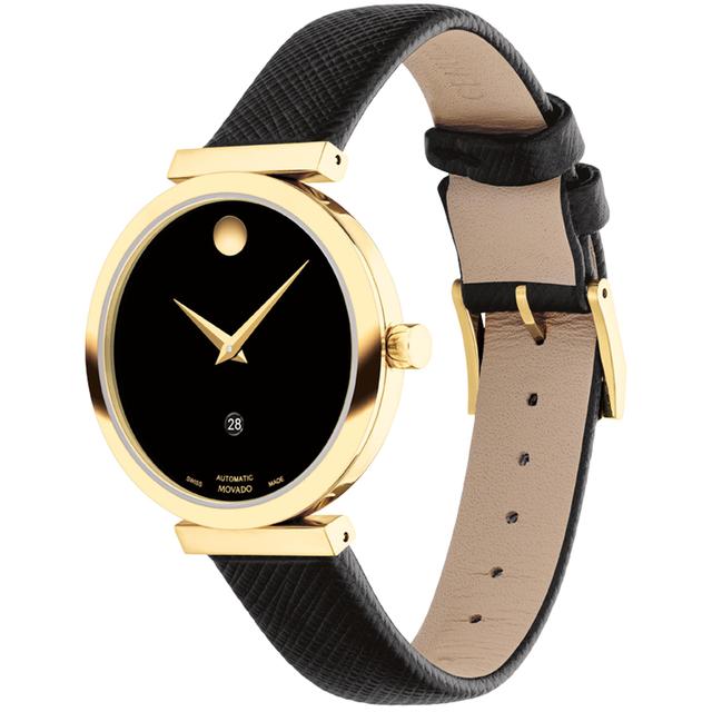 Movado 0607676 Museum Classic Automatic Yellow Gold Pvd 32mm Case With A Chic Black Dial Saffiano Leather Strap Watch - SW1hZ2U6MTgxNTQ2OQ==