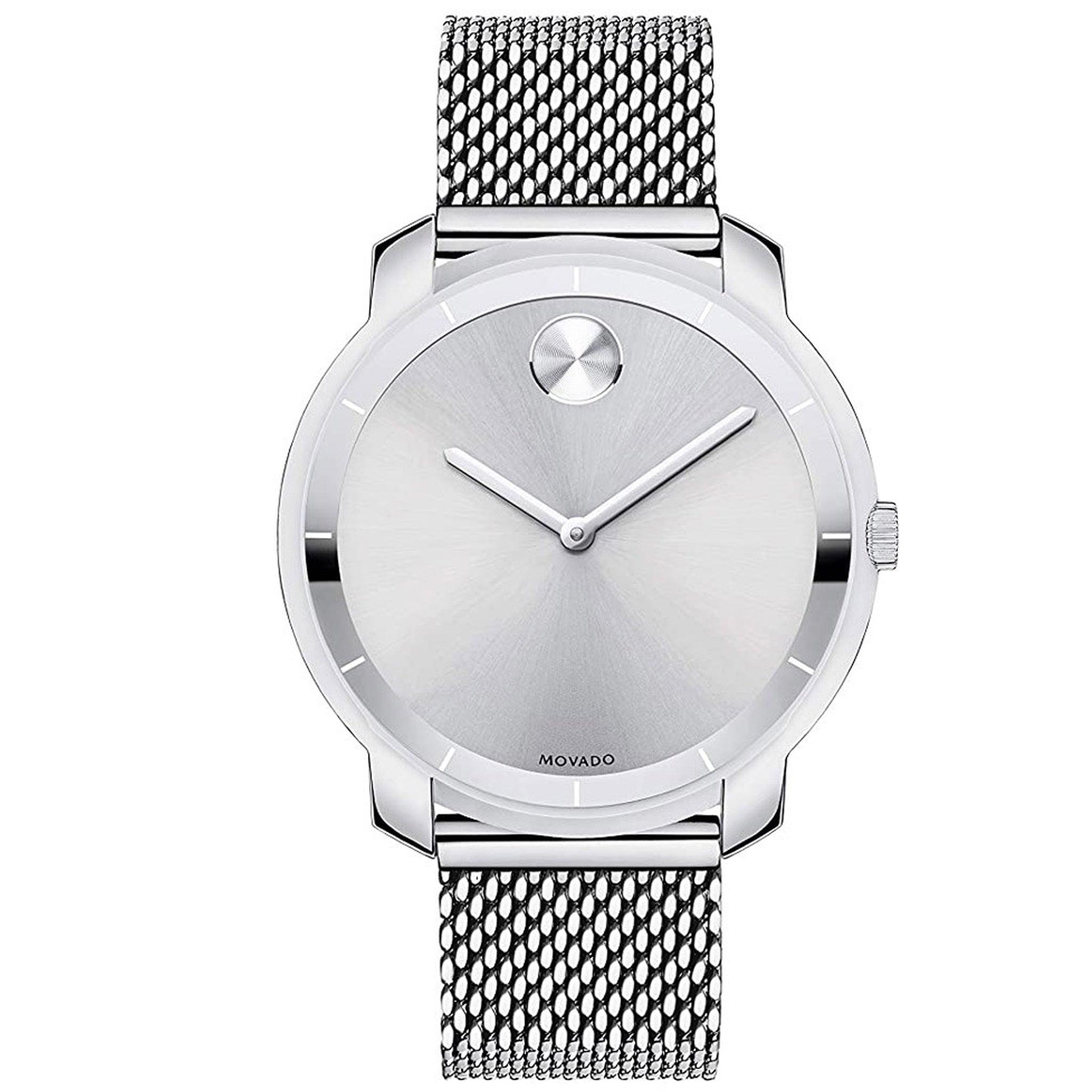 ساعة موفادو بولد سيريز فضية اللون من الفولاذ المقاوم للصدأ بمينا فضي كوارتز للسيدات Movado 3600241 Bold Series Silver Stainless Steel Mesh Silver Dial Quartz Watch For Ladies