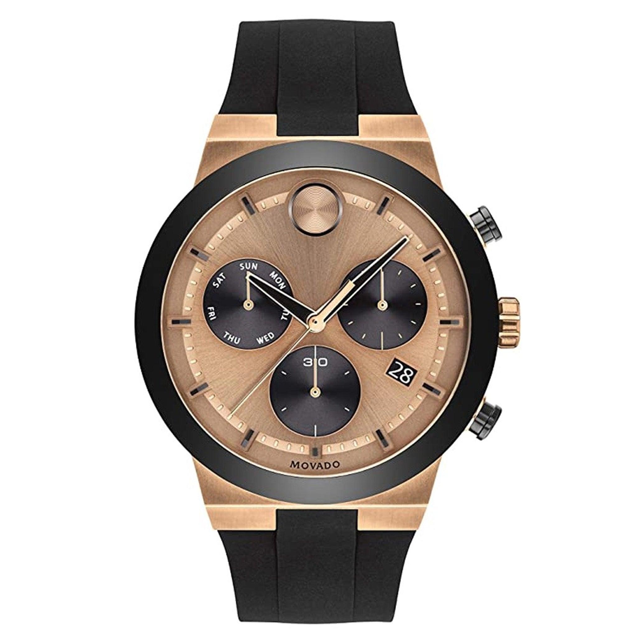 Movado 3600711 Bold Fusion Men's Quartz Stainless Steel And Silicone Strap Casual Chronograph Black/Rose Gold Watch For Men