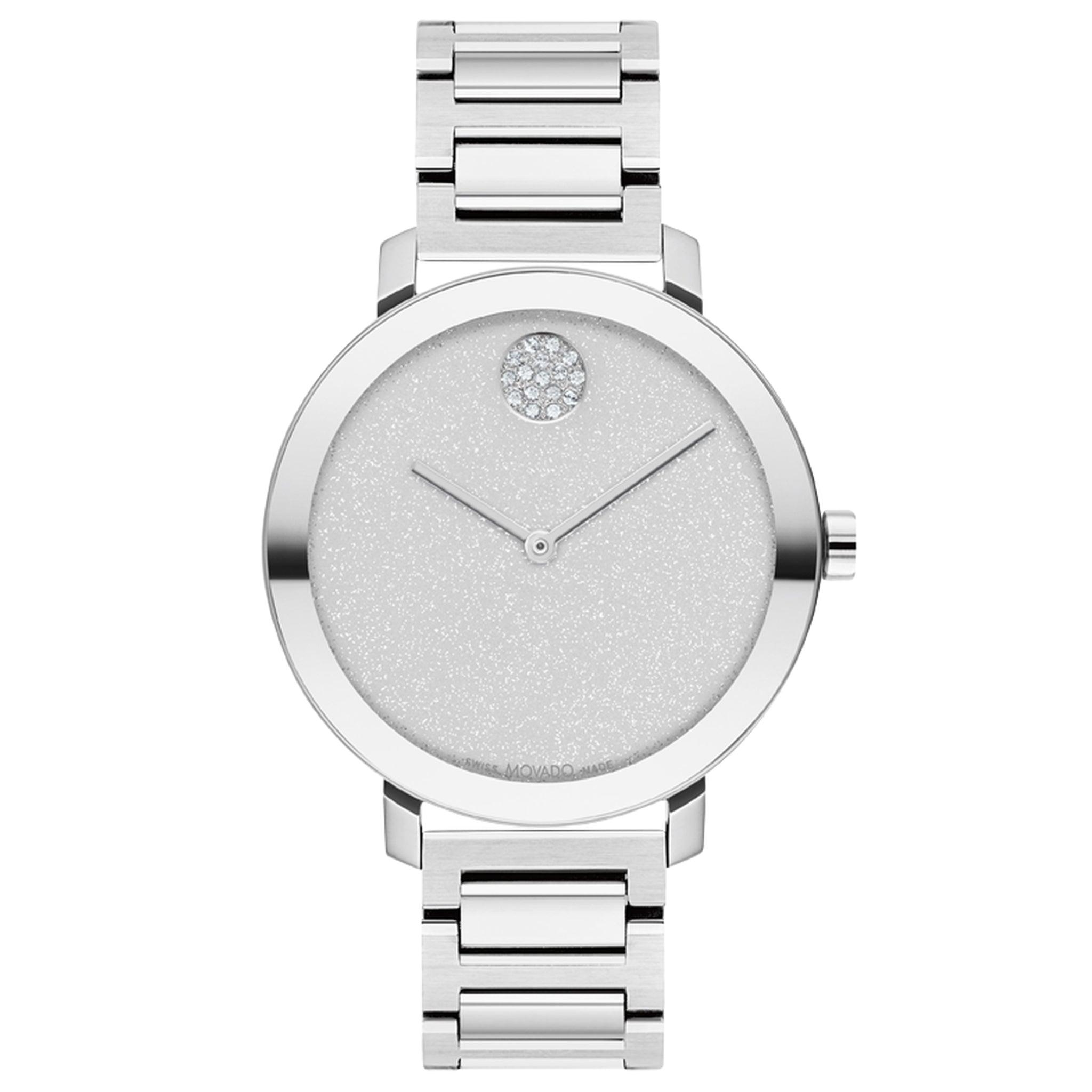 Movado 3600732 Bold Evolution, 34 Mm Stainless Steel Case And Bracelet With Silver Glitter Dial Wristwatch
