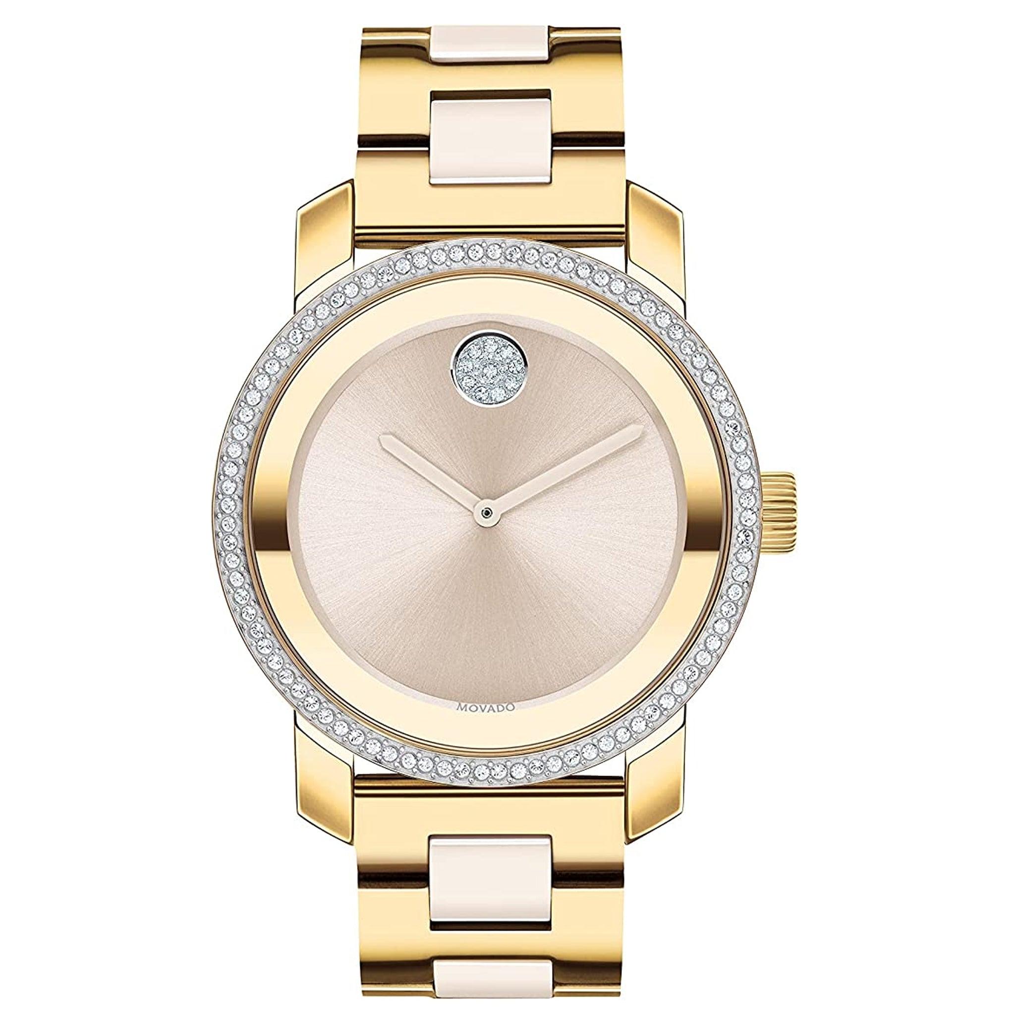 Movado 3600785 Bold Ceramic Women's Swiss Qtz Chrono Stainless Steel And Bracelet Casual Watch, Color: Two Tone