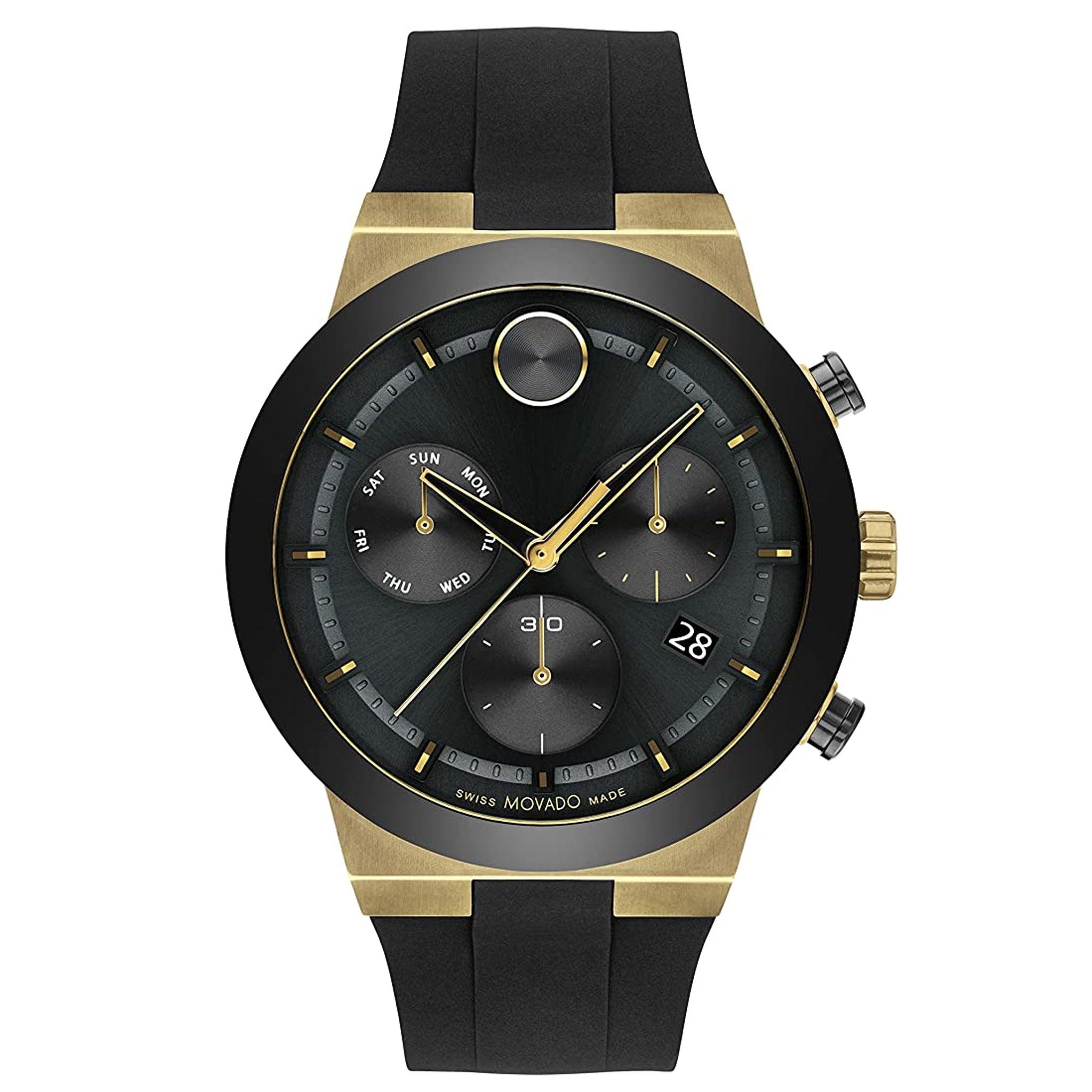ساعة موفادو بولد للرجال كوارتز سويسرية من الستانلس ستيل وحزام اسود اللون من السيليكون Movado 3600855 Bold Men's Swiss Quartz Stainless Steel And Silicone Strap Watch, Color: Black