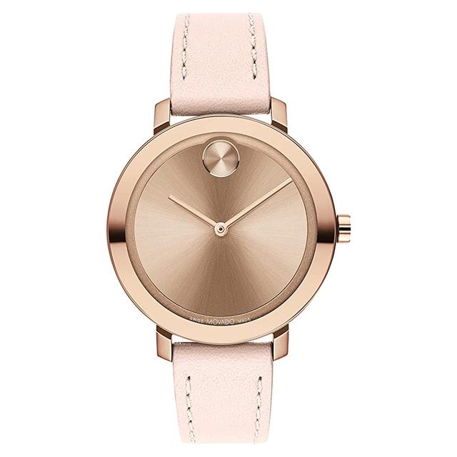 Movado 3600889 Women's Ionic Plated Carnation Gold Steel Swiss Quartz Watch With Nude Leather Strap - SW1hZ2U6MTgxNTI3Mw==