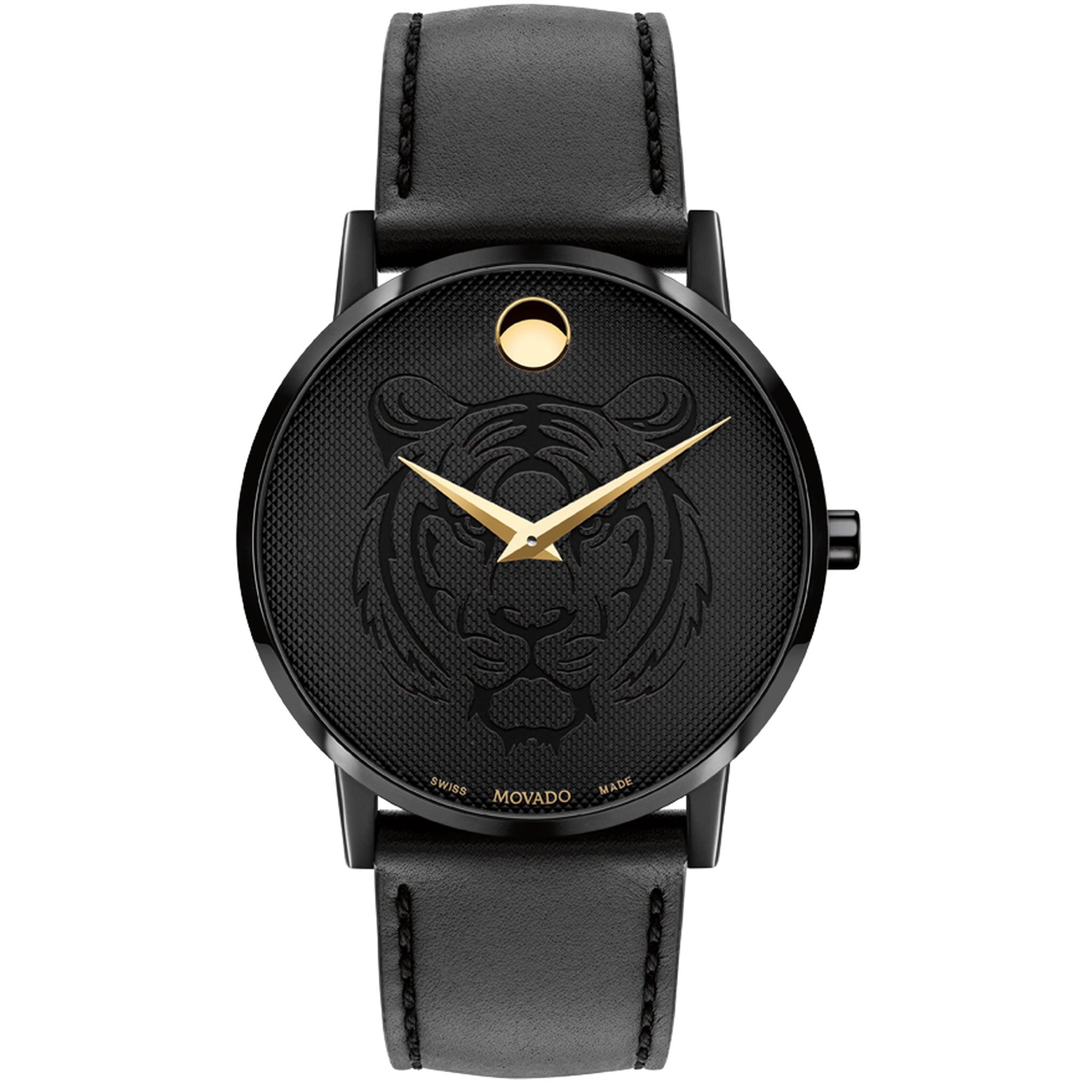 Movado Museum Classic Black Pvd Stainless Steel Case Quartz Sapphire Crystal Black Museum Tiger Engraved 0607586