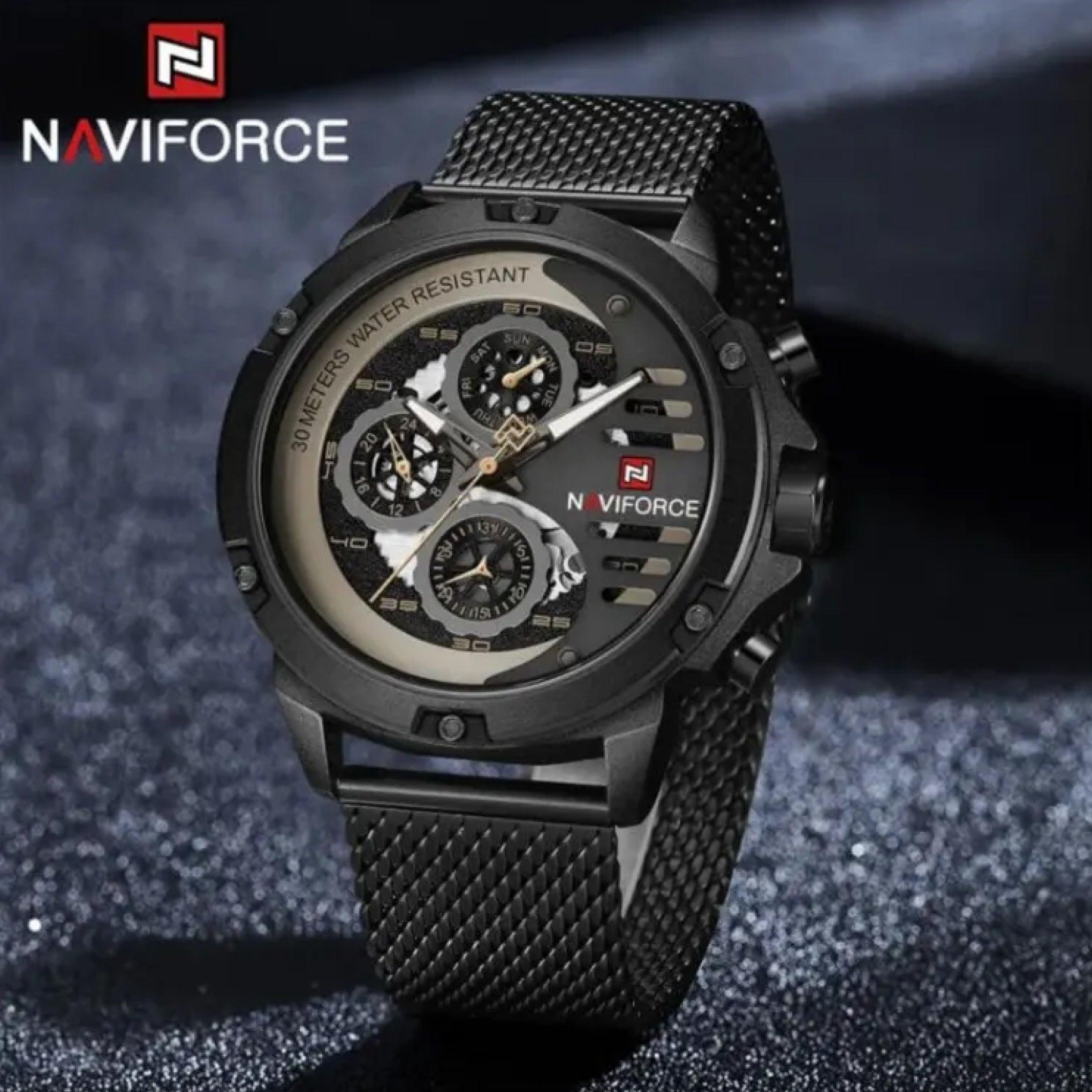 ساعة رجاليه ستانلس ستيل نافيفورس NaviforceNaviforce Men's Chronograph Analog Quartz Mesh Stainless Steel Casual Watch Nf9110