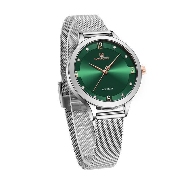 Naviforce Women's Quartz Watches Silver Green Dial Elegant Waterproof Wristwatch Nf5023 - SW1hZ2U6MTgxNTk5Mg==