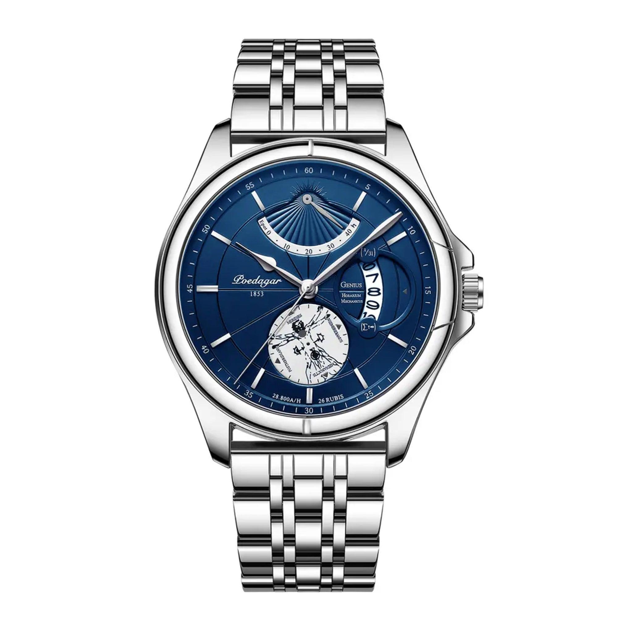 ساعة رجاليه ستانلس ستيل بويدغار Poedagar Men's Analog Fashion Stainless Steel Quartz Luminous Wristwatch - 802slbus