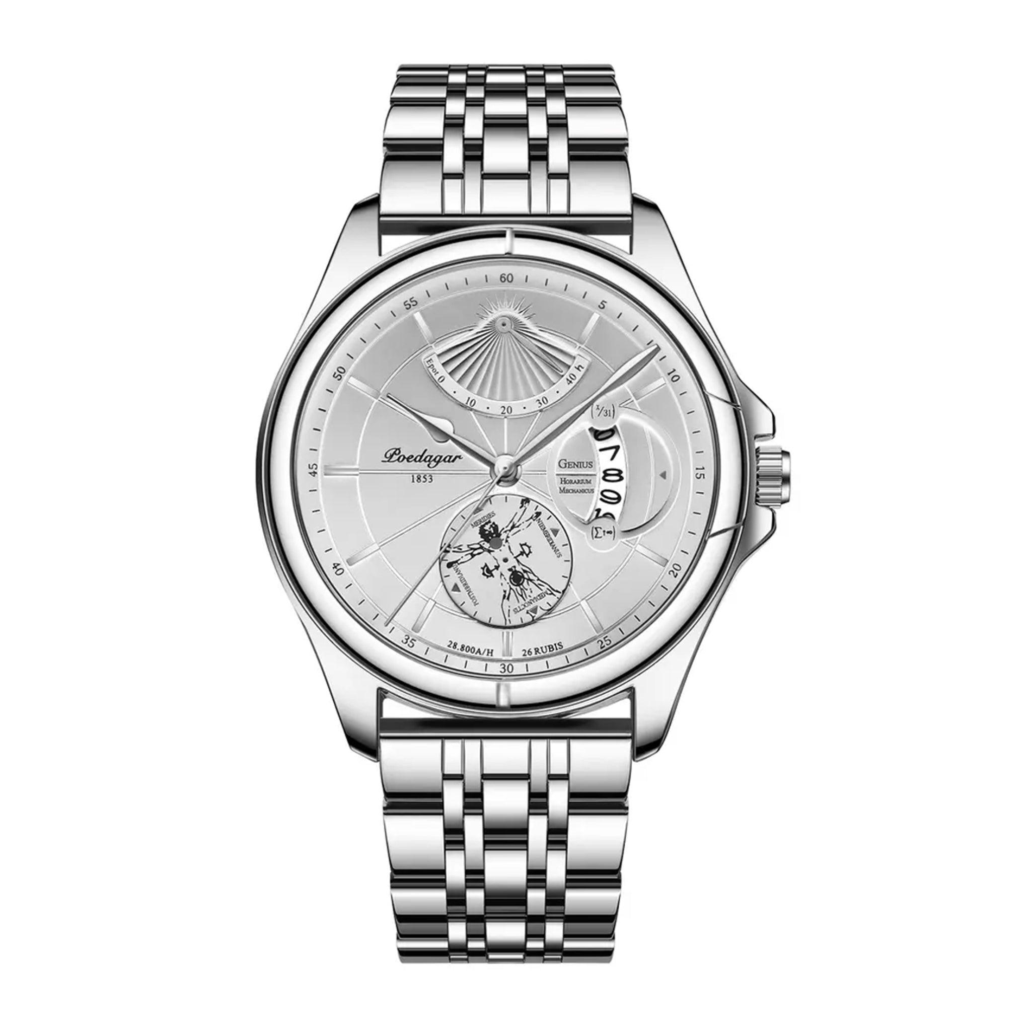 ساعة رجاليه ستانلس ستيل بويدغار Poedagar PoedagarPoedagar Men's Analog Fashion Stainless Steel Quartz Luminous Wristwatch - 802slwhs