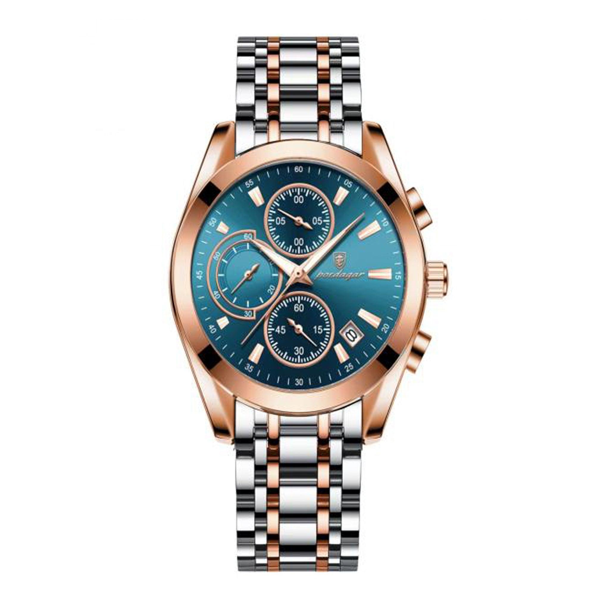 ساعة رجاليه ستانلس ستيل بويدغار Poedagar Men's Analog Quartz Luminous Chronograph Stainless Steel Watch - 626rgbus