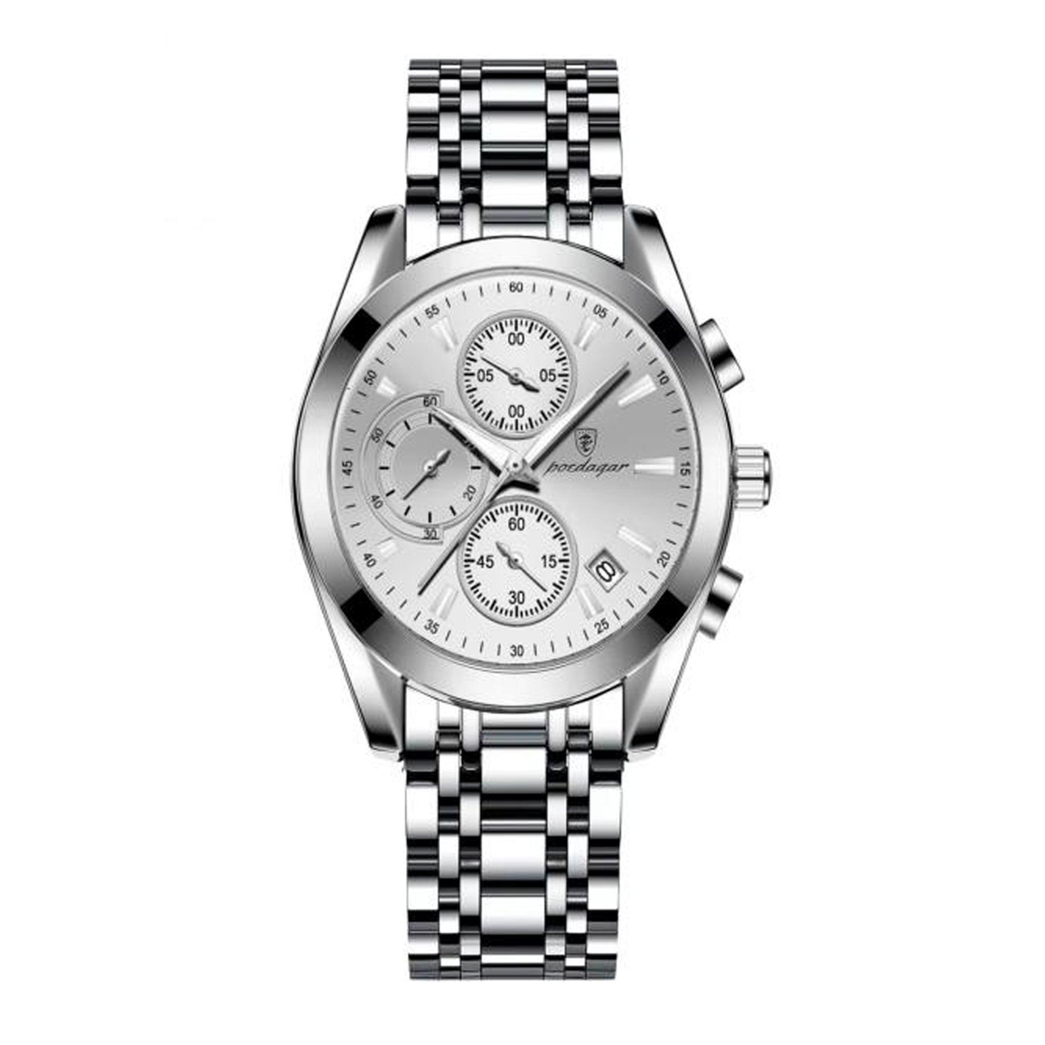 ساعة رجاليه ستانلس ستيل بويدغار Poedagar Men's Analog Quartz Luminous Chronograph Stainless Steel Watch - 626slwhs