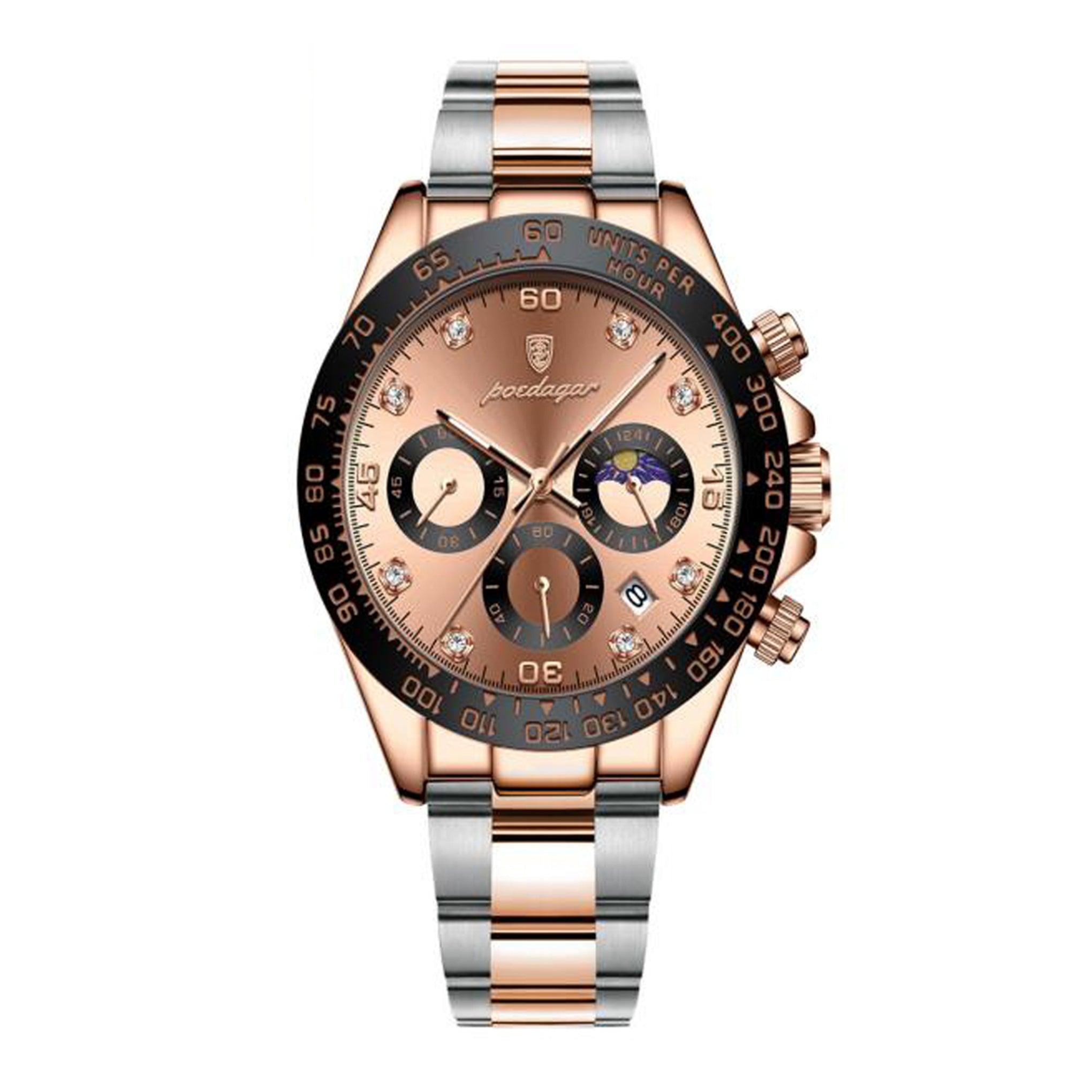 Poedagar Men's Luminous Chronograph Stainless Steel Rose Gold Dial Watch - 629rggds