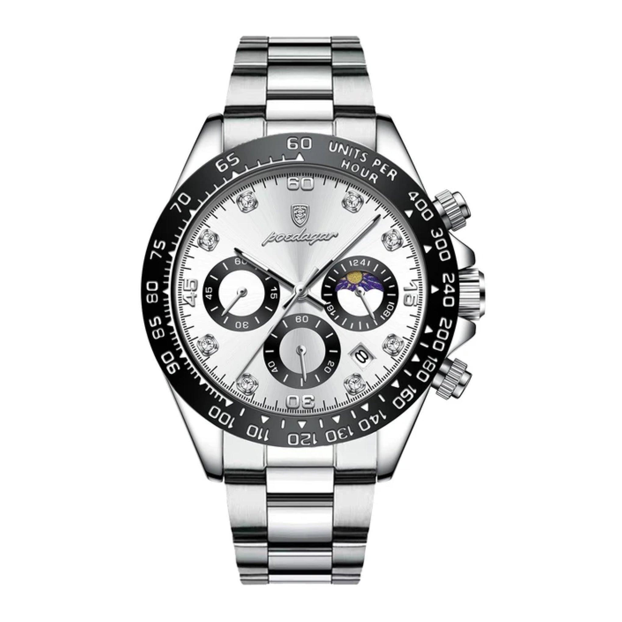 Poedagar Men's Luminous Chronograph Stainless Steel Silver Dial Watch - 629slwhs