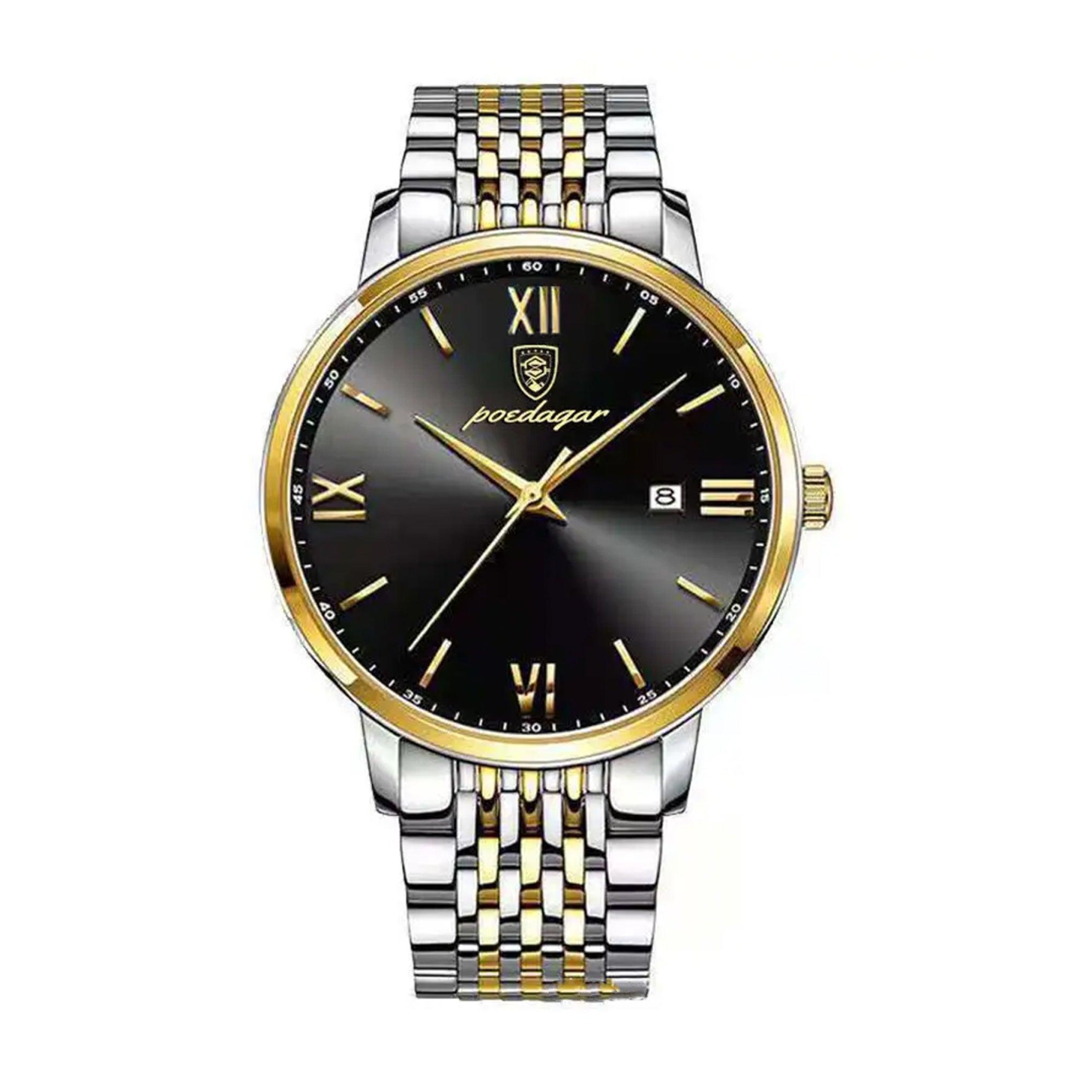 ساعة رجاليه ستانلس ستيل بويدغار Poedagar Men's Quartz Alloy Case And Stainless Steel Band Wristwatch - 826gdbksp