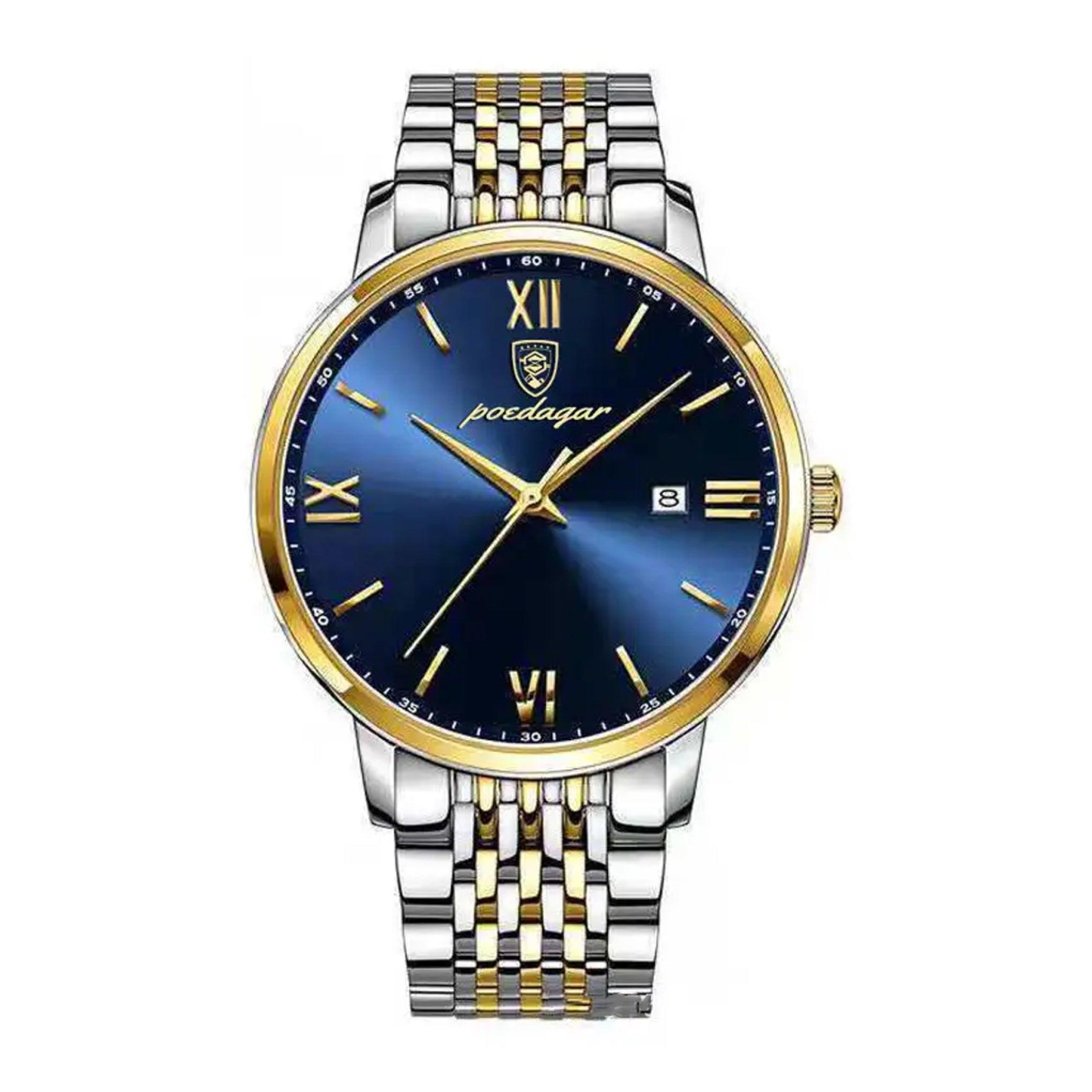 ساعة رجاليه ستانلس ستيل بويدغار Poedagar Men's Quartz Alloy Case And Stainless Steel Band Wristwatch - 826gdbusp