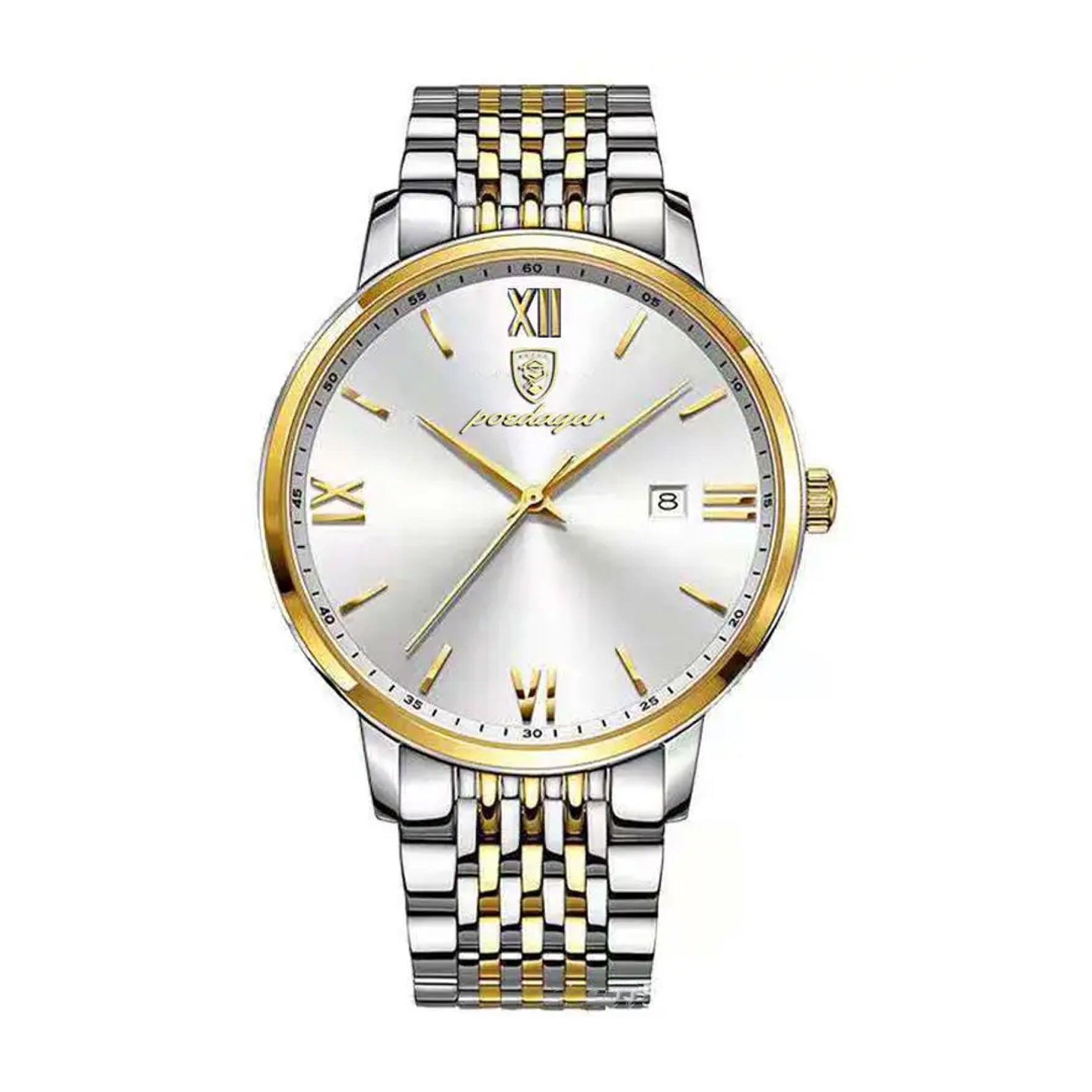 ساعة رجاليه ستانلس ستيل بويدغار Poedagar Men's Quartz Alloy Case And Stainless Steel Band Wristwatch - 826gdwhsp