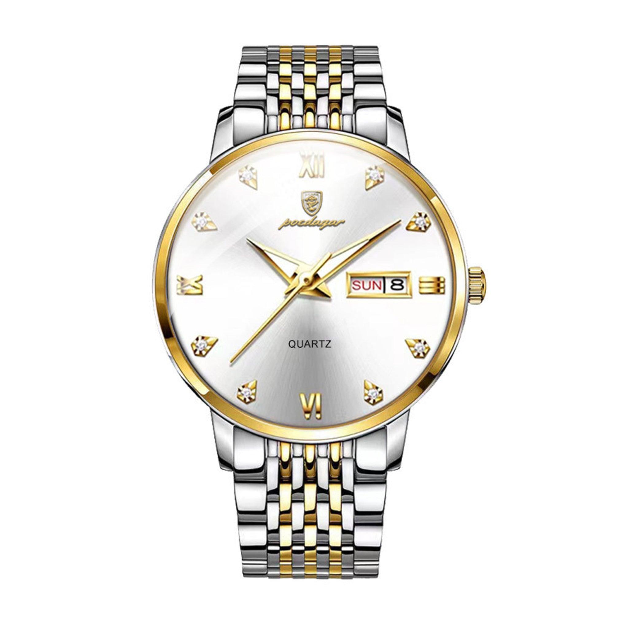 ساعة رجاليه ستانلس ستيل بويدغار  Poedagar Men's Quartz Stainless Steel Band And Alloy Case Wristwatch - 834gdwhsp