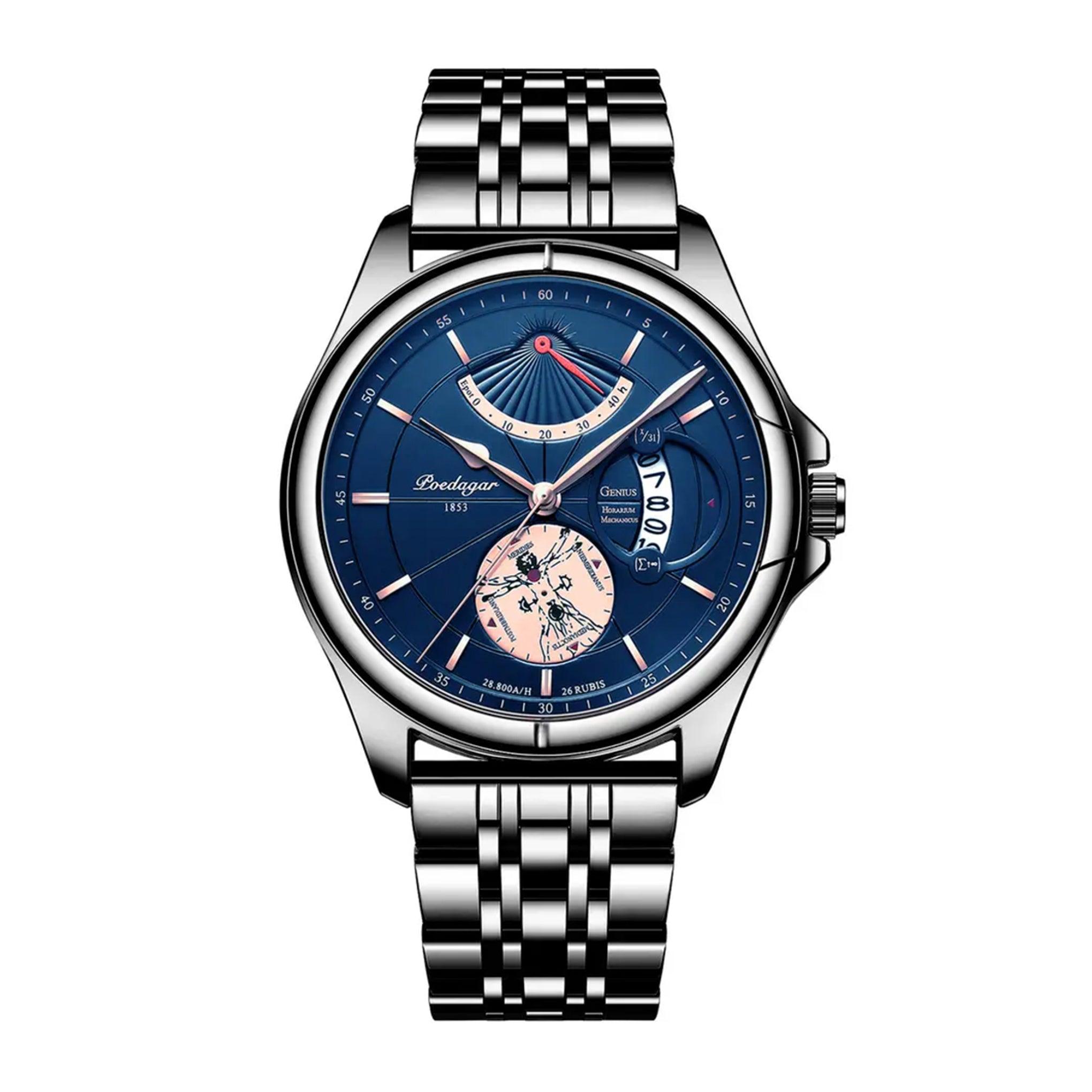 ساعة رجاليه ستانلس ستيل بويدغارPoedagar Men's Round Analog Quartz Black Stainless Steel Blue Dial Watch - 802bkbus