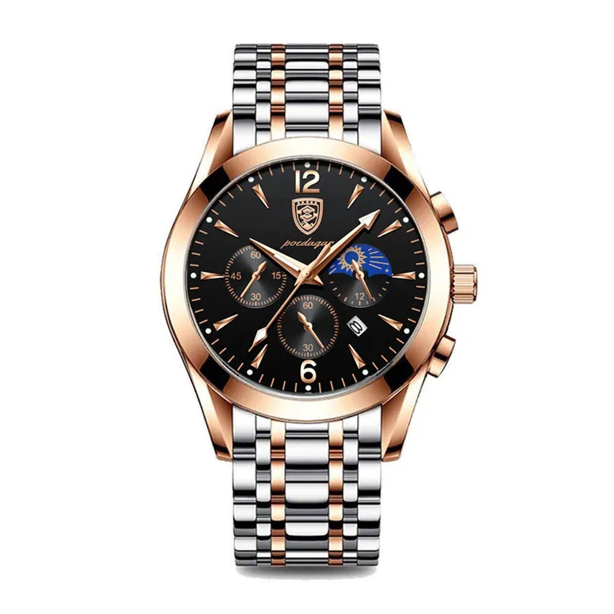 Poedagar Men's Two Tone Stainless Steel Luminous Fashion Quartz Watch - 829rgbks