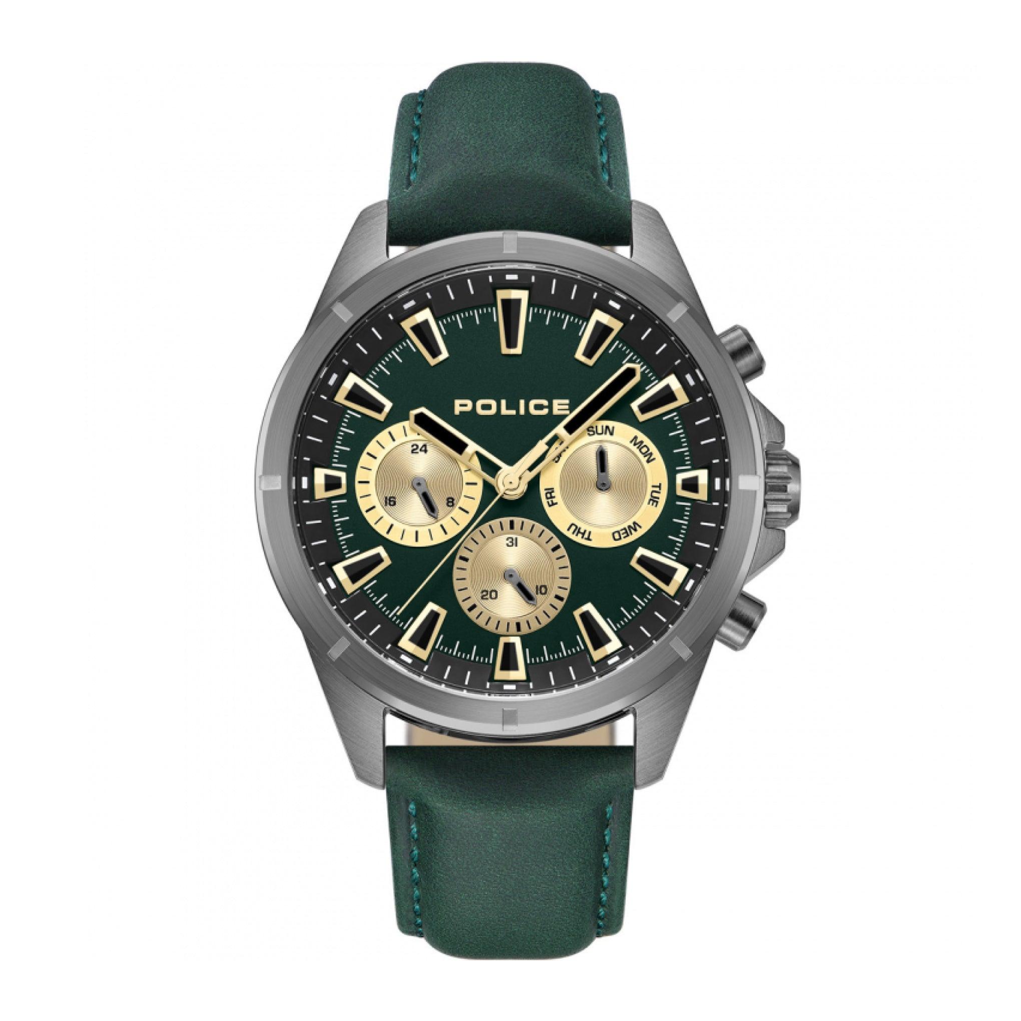 Police Malawi Men's Quartz Green Leather Band Watch Pewjf0005801