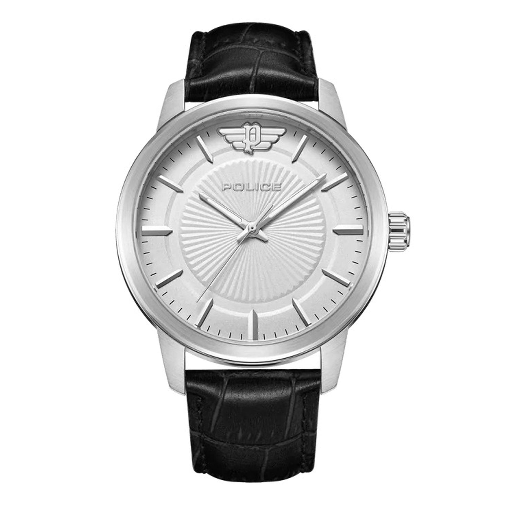 Police Raho Men's White Dial, Black Leather Strap Watch Pewja2227409