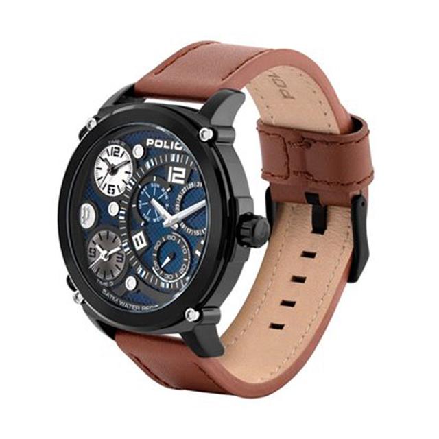 Police Titan Men's Multifunction Brown Leather Watch Pl15659jsb/03 - SW1hZ2U6MTgyODcyOQ==