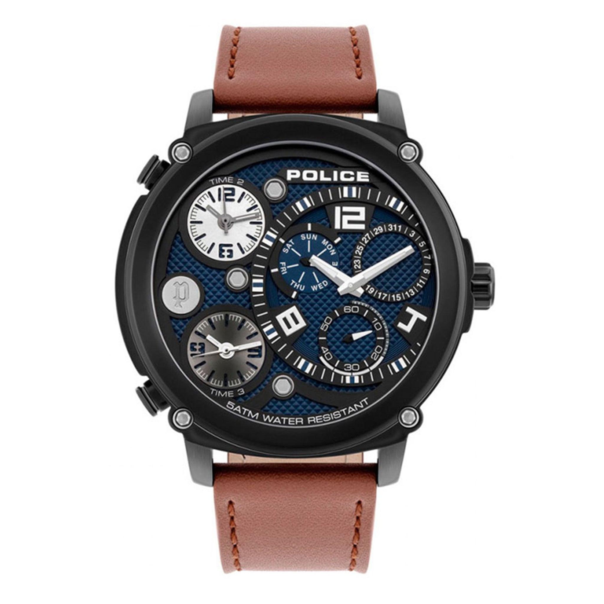 Police Titan Men's Multifunction Brown Leather Watch Pl15659jsb/03