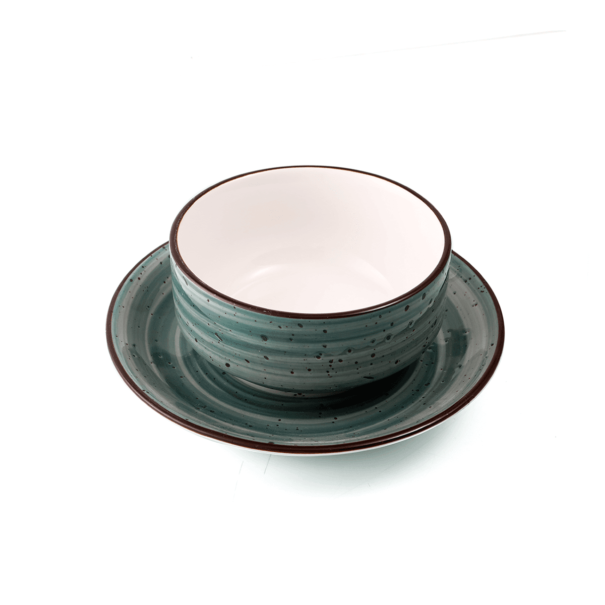 Porceletta Green Color Glazed Porcelain Soup Cup & Saucer 220 ml