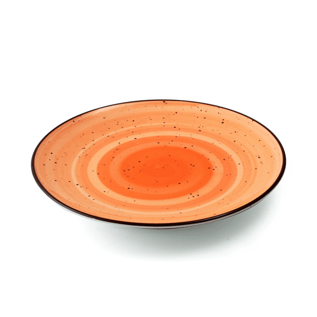 Porceletta Orange Color Glazed Porcelain Rimmed Thin Flat Plate 10" - SW1hZ2U6MTg1NDYzOA==