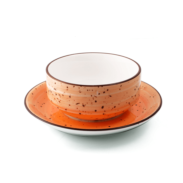 Porceletta Orange Color Glazed Porcelain Soup Cup & Saucer 220 ml - SW1hZ2U6MTg1MjMzNA==