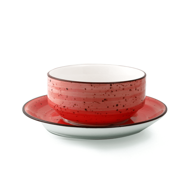 Porceletta Red Color Glazed Porcelain Soup Cup & Saucer 220 ml - SW1hZ2U6MTg1MjMzNw==