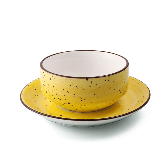 Porceletta Yellow Color Glazed Porcelain Soup Cup & Saucer 220 ml - SW1hZ2U6MTg1MjM0MA==