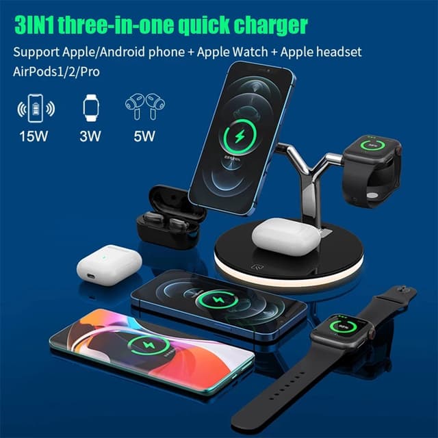 3 in 1 QI Magnetic Wireless Charger 25W Fast Charging Station  - 355637