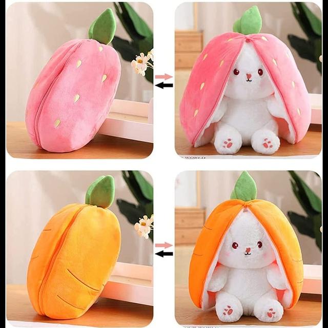Rabbit Muppet Toys - Bunny Toy Carrot Plush With Zipper, Easter Bunny Plush Cute Strawberry Rabbit, Easter Reversible Strawberry Bunny Plush Doll Gift - SW1hZ2U6MTg0MTY5Nw==