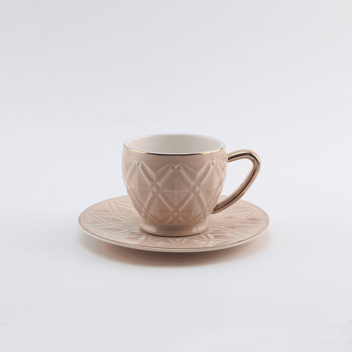 Rose Porcelain Coffee Cup and Saucer 12 Pieces Set White 80 ml RS-1717 Pink Porcelain